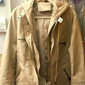 Faux Leather Bomber Jacket. BONE.